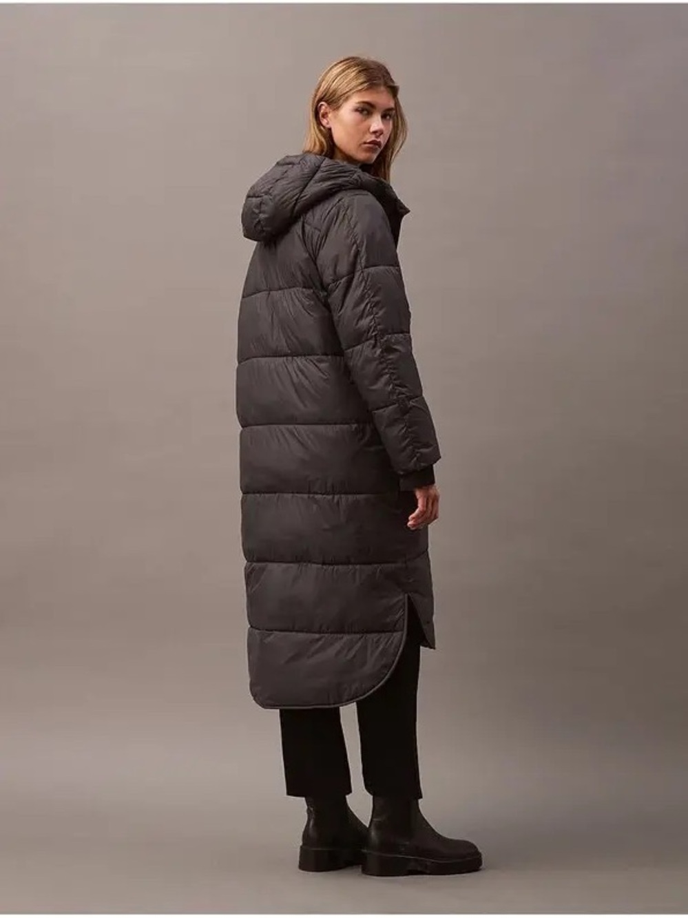 Calvin Klein Jeans Long Hooded Puffer Coat - Charcoal Gray